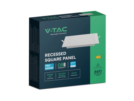 SKU 104811 VT-61006 V-TAC PRO Mini Pannello LED Chip Samsung 6W Quadrato da Incasso (Foro 105-110mm) Bianco 4000K
