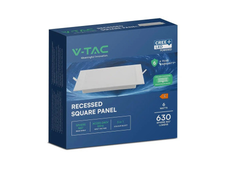 SKU 104806 VT-61006CCT V-TAC PRO Mini Pannello LED Chip CREE 6W Quadrato da Incasso (Foro 75-80mm) Bianco CCT