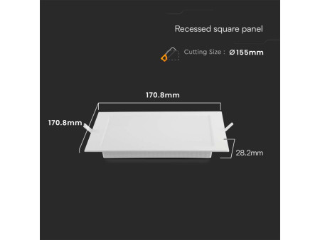 SKU 10483 VT-61012 V-TAC Mini Pannello LED 12W Quadrato da Incasso (Foro 150-155mm) Bianco 3000K