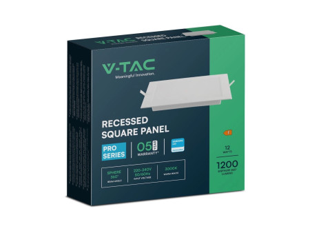 SKU 104851 VT-61012 V-TAC PRO Mini Pannello LED Chip Samsung 12W Quadrato da Incasso (Foro 150-155mm) Bianco 6500K