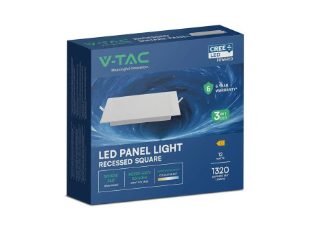 SKU 104836 VT-61012CCT V-TAC PRO Mini Pannello LED Chip CREE 12W Quadrato da Incasso (Foro 145-150mm) Bianco CCT
