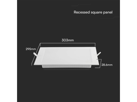 SKU 104891 VT-61024 V-TAC PRO Mini Pannello LED Chip Samsung 24W Quadrato da Incasso (Foro 275-280mm) Bianco 3000K