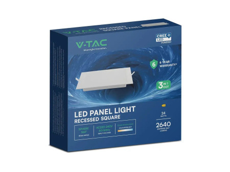 SKU 104896 VT-61024CCT V-TAC PRO Mini Pannello LED Chip CREE 24W Quadrato da Incasso (Foro 265-275mm) Bianco CCT