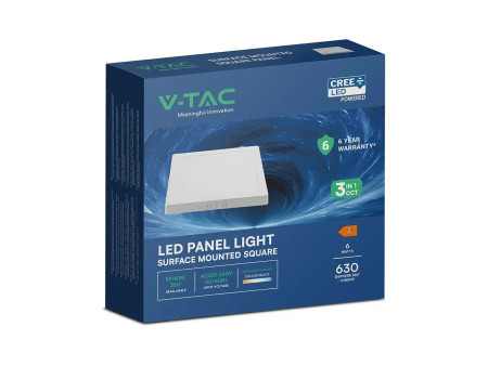 SKU 104926 VT-60006CCT V-TAC PRO Plafoniera LED Quadrata Chip CREE 6W Montaggio a Plafone Bianca CCT