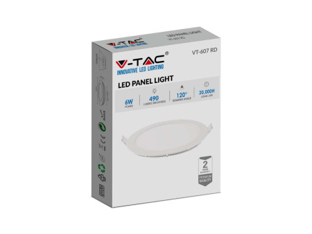 SKU 214855 VT-607RD-N V-TAC Mini Pannello LED 6W Rotondo da Incasso 4000K