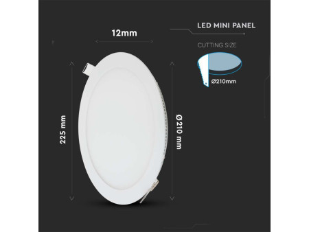 SKU 214861 VT-1807 V-TAC Mini Pannello LED 18W Rotondo da Incasso (Foro 210mm) Bianco 4000K