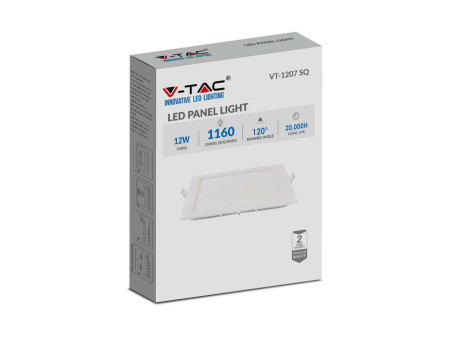 SKU 214868 VT-1207SQ-N V-TAC Mini Pannello LED 12W Quadrato da Incasso 6400K