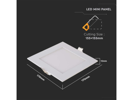 SKU 214867 VT-1207-N V-TAC Mini Pannello LED 12W Quadrato da Incasso 4000K