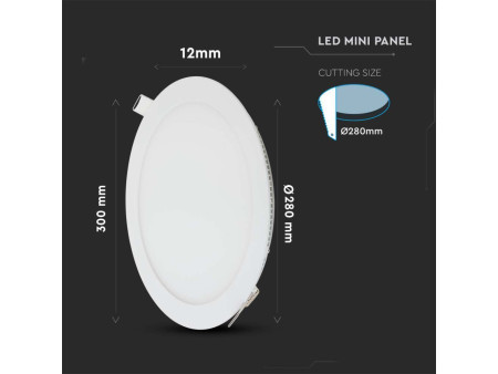 SKU 214874 VT-2407RD-N V-TAC Mini Pannello LED 24W Rotondo da Incasso 6400K