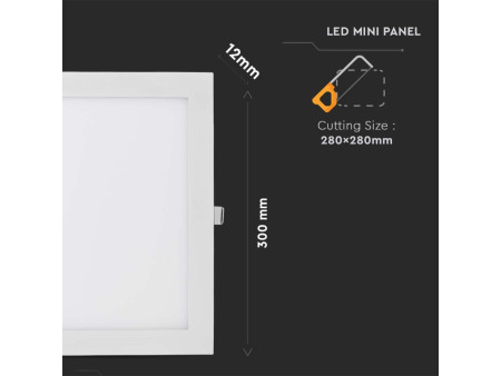 SKU 214889 VT-2407SQ-N V-TAC Mini Pannello LED 24W Quadrato da Incasso 6400K