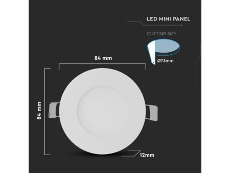 SKU 216292 V-TAC Mini Pannello LED 3W Rotondo da Incasso Bianco 2700K