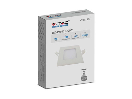 SKU 216295 VT-307SQ-N V-TAC Mini Pannello LED 3W Quadrato da Incasso 2700K