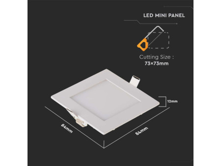 SKU 216295 VT-307SQ-N V-TAC Mini Pannello LED 3W Quadrato da Incasso 2700K