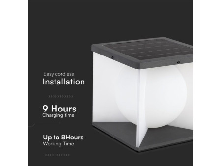 SKU 23351 V-TAC Lampada LED Solare da Giardino 3W Diffusore a Cubo con Telecomando 3000K IP65
