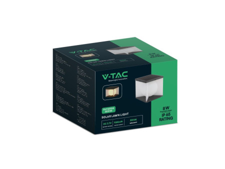SKU 23352 V-TAC Lampada LED Solare da Giardino 8W Diffusore a Cubo con Telecomando 3000K IP65