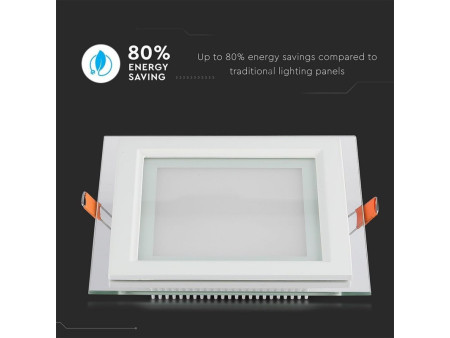 SKU 4741 VT-1202G V-TAC Mini Pannello LED 12W Qudarato da Incasso in Vetro 6000K