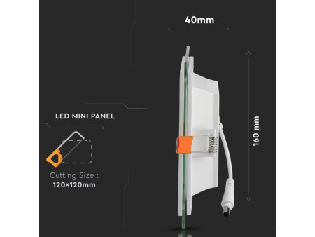 SKU 4742 VT-1202G V-TAC Mini Pannello LED 12W Qudarato da Incasso in Vetro 3000K