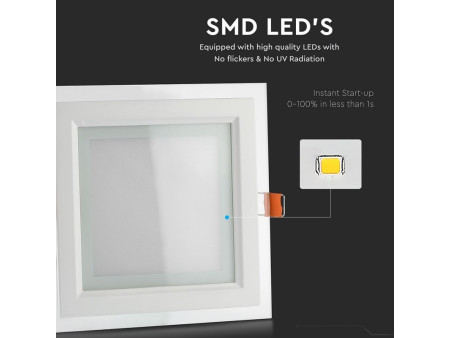 SKU 4742 VT-1202G V-TAC Mini Pannello LED 12W Qudarato da Incasso in Vetro 3000K