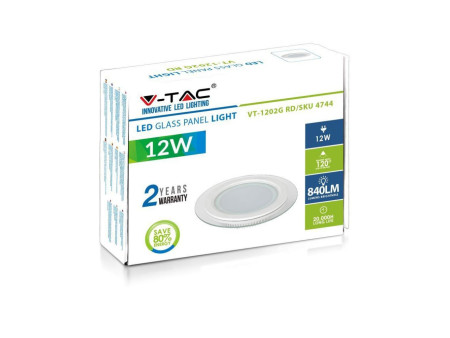 SKU 4744 VT-1202G RD V-TAC Mini Pannello LED 12W Rotondo da Incasso in Vetro 3000K