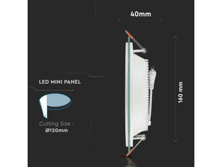 SKU 6279 VT-1202G RD V-TAC Mini Pannello LED 12W Rotondo da Incasso in Vetro 4000K