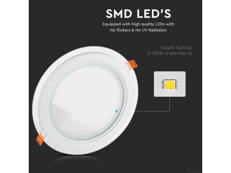 SKU 6279 VT-1202G RD V-TAC Mini Pannello LED 12W Rotondo da Incasso in Vetro 4000K