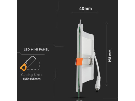 SKU 4746 VT-1881G SQ V-TAC Mini Pannello LED 18W Qudarato da Incasso in Vetro 3000K