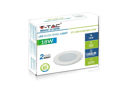 SKU 4760 VT-1881G V-TAC Mini Pannello LED 18W Rotondo da Incasso in Vetro 3000K
