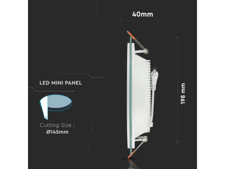 SKU 4760 VT-1881G V-TAC Mini Pannello LED 18W Rotondo da Incasso in Vetro 3000K