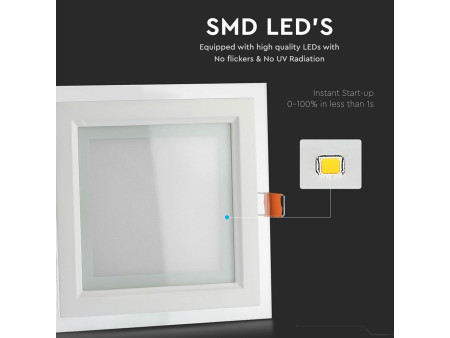 SKU 6280 VT-1881G SQ V-TAC Mini Pannello LED 18W Quadrato da Incasso in Vetro 4000K