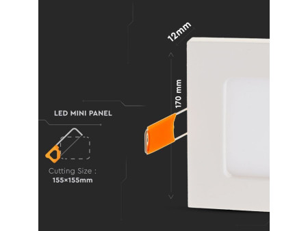 SKU 4867 VT-1207 V-TAC Mini Pannello LED 12W Quadrato da Incasso 4000K