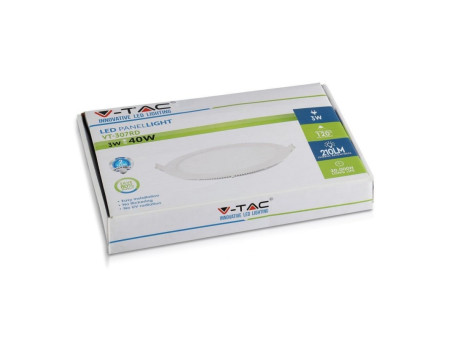 SKU 6293 VT-307RD V-TAC Mini Pannello LED 3W Rotondo da Incasso Bianco 4000K