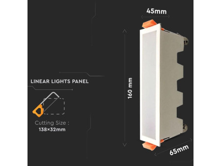 SKU 6401 VT-10001 V-TAC Mini Pannello LED 10W Lineare da Incasso 160x45x65mm Bianco 3000K