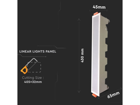 SKU 6409 VT-30001 V-TAC Mini Pannello LED 30W Lineare da Incasso 430x45x65mm Bianco 6400K