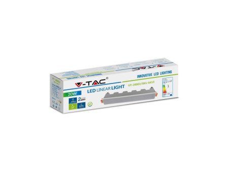 SKU 6414 VT-20002 V-TAC Mini Pannello LED 20W Lineare da Incasso 290x45x72mm Bianco 4000K
