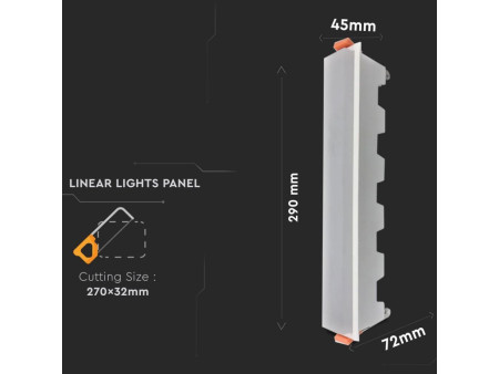 SKU 6415 VT-20002 V-TAC Mini Pannello LED 20W Lineare da Incasso 290x45x72mm Bianco 6400K