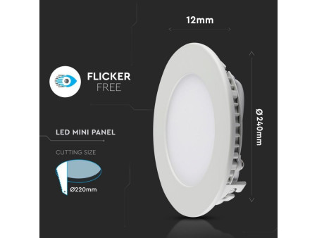 SKU 6422 VT-2207RD V-TAC Mini Pannello LED 22W Rotondo da Incasso 3000K