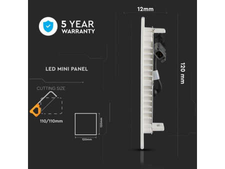 SKU 703 VT-606SQ V-TAC PRO Mini Pannello LED Chip Samsung 6W Quadrato da Incasso 3000K