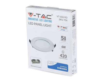 SKU 706 VT-606RD V-TAC PRO Mini Pannello LED Chip Samsung 6W Rotondo da Incasso 3000K