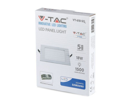 SKU 716 VT-618SQ V-TAC PRO Mini Pannello LED Chip Samsung 18W Quadrato da Incasso 4000K