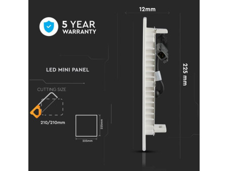 SKU 717 VT-618SQ V-TAC PRO Mini Pannello LED Chip Samsung 18W Quadrato da Incasso 6400K