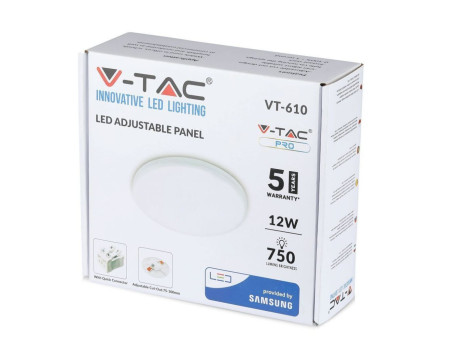 SKU 729 VT-610RD V-TAC PRO Mini Pannello LED Chip Samsung 12W Rotondo da Incasso Regolabile 6400K