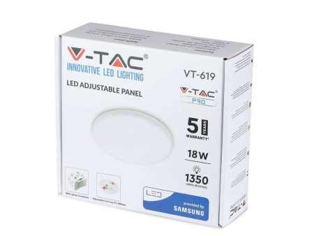 SKU 735 VT-619RD V-TAC PRO Mini Pannello LED Chip Samsung 18W Rotondo da Incasso Regolabile 6400K
