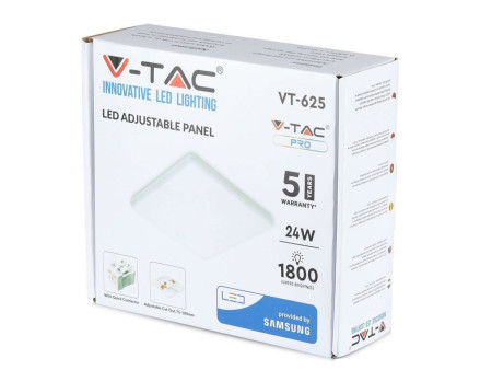 SKU 744 VT-625SQ V-TAC PRO Mini Pannello LED Chip Samsung 24W Qudarato da Incasso Regolabile 6400K