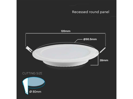 SKU 7855 VT-61003 V-TAC Mini Pannello LED 3W 110LM/W Rotondo da Incasso (Foro 77-82mm) Bianco 3000K