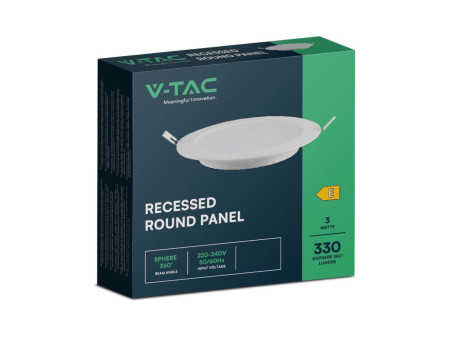 SKU 7856 VT-61003 V-TAC Mini Pannello LED 3W 110LM/W Rotondo da Incasso (Foro 77-82mm) Bianco 4000K