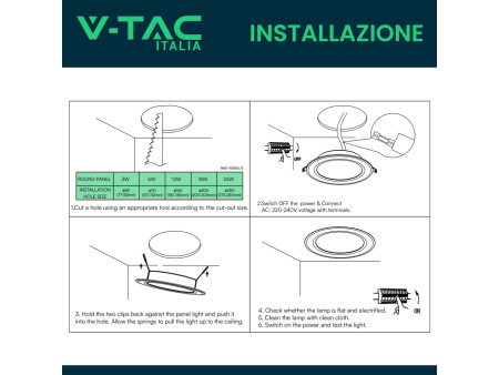 SKU 7856 VT-61003 V-TAC Mini Pannello LED 3W 110LM/W Rotondo da Incasso (Foro 77-82mm) Bianco 4000K