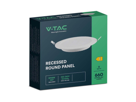SKU 78601 VT-61006 V-TAC PRO Mini Pannello LED Chip Samsung 6W Rotondo da Incasso (Foro 107-112mm) Bianco 6500K