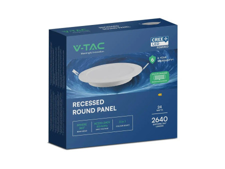SKU 78676 VT-61024CCT V-TAC PRO Mini Pannello LED Chip CREE 24W Rotondo da Incasso (Foro 265-275mm) Bianco CCT