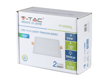 SKU 5033 VT-2929SQ V-TAC Mini Pannello LED 29W Quadrato da Incasso 6400K