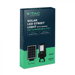 SKU 24099 VT-ST20CCT V-TAC Armatura Stradale Solare LED SMD 20W 150LM/W Sensore PIR Nera CCT IP65